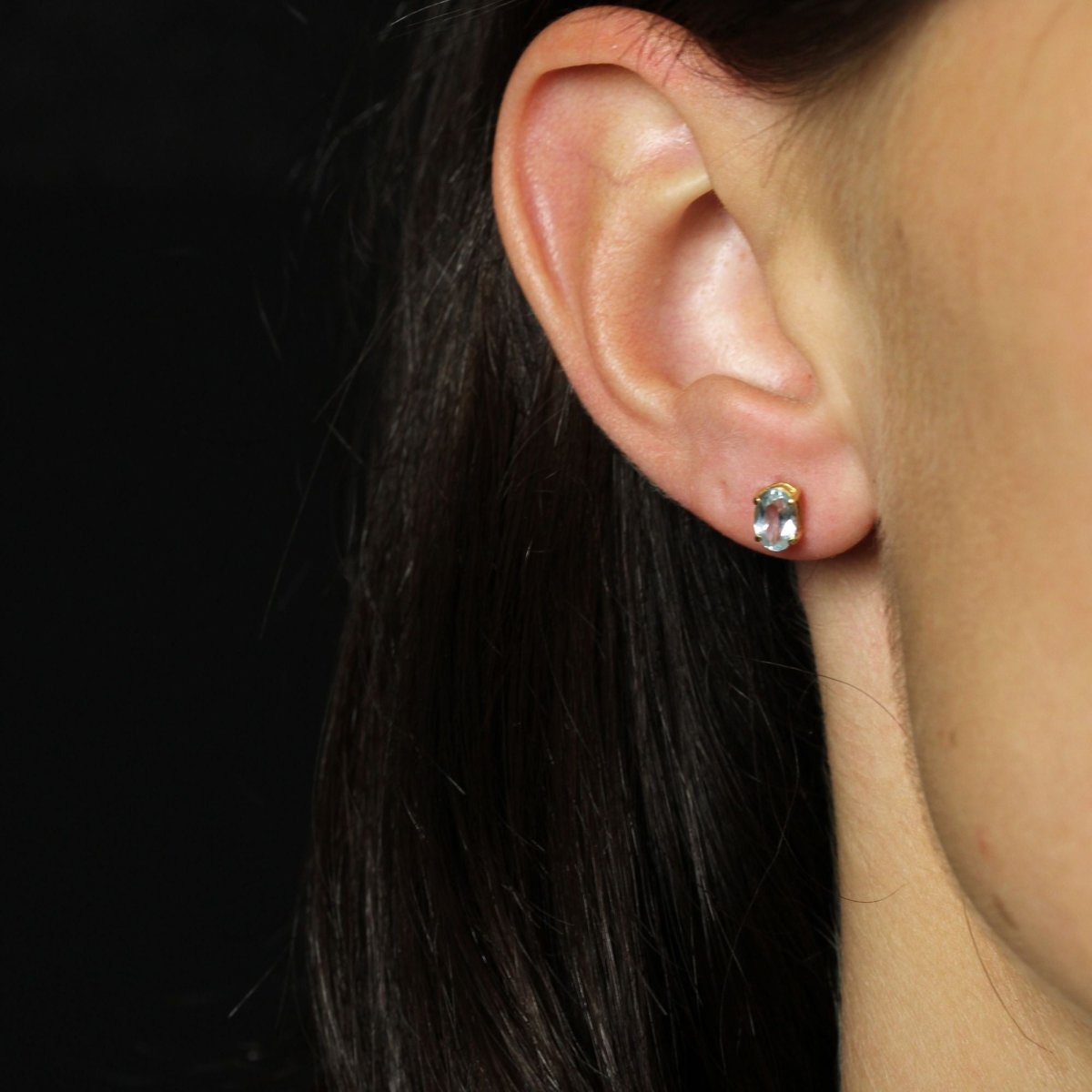 Boucles d'oreilles Aigue - marine en or jaune - Castafiore