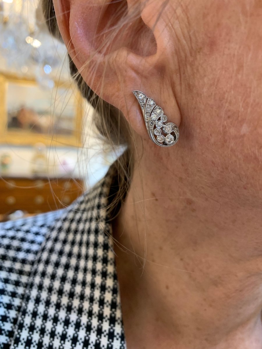 Boucles d'Oreilles Ailées Diamants Or Gris 18 Carats - Castafiore