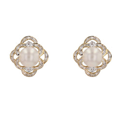 Boucles d'oreilles AJOURÉES en or jaune perles et diamants - Castafiore