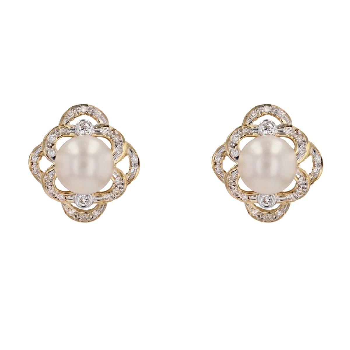Boucles d'oreilles AJOURÉES en or jaune perles et diamants - Castafiore
