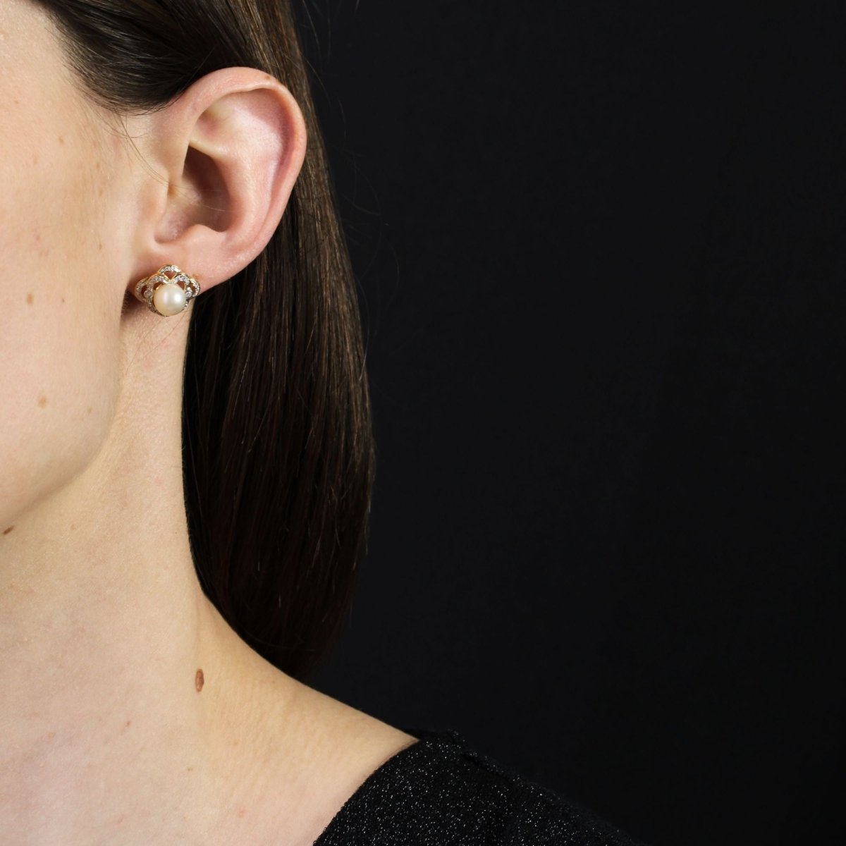 Boucles d'oreilles AJOURÉES en or jaune perles et diamants - Castafiore