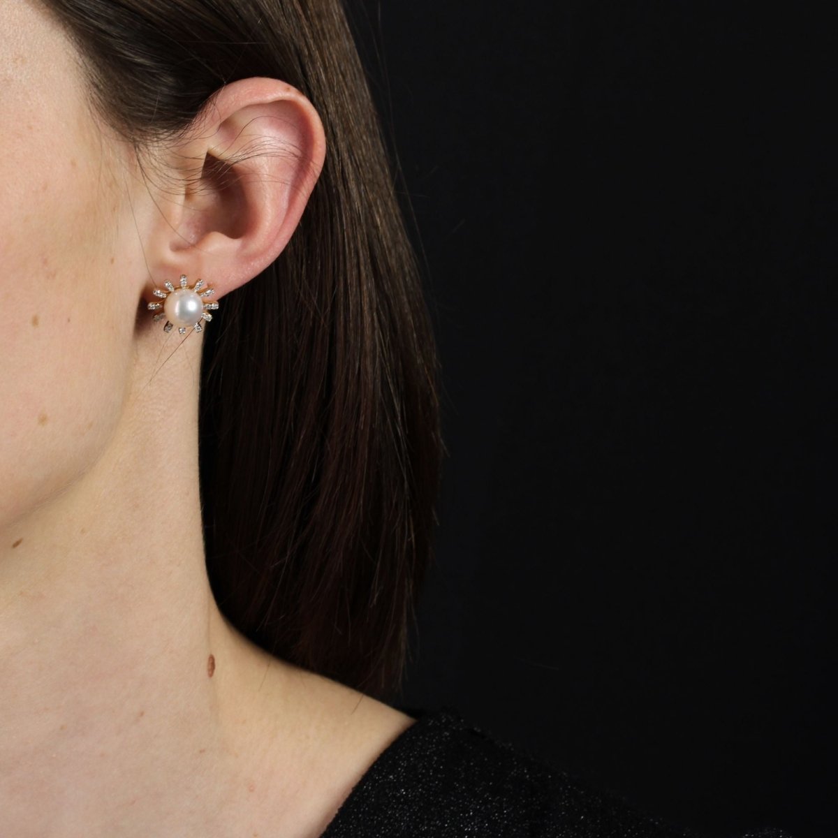 Boucles d'oreilles AKOYA Flocon en or jaune et perle - Castafiore