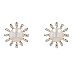 Boucles d'oreilles AKOYA Flocon en or jaune et perle - Castafiore