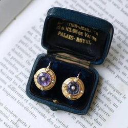 Boucles d'Oreilles Améthystes et Perles sur Or Jaune - Castafiore