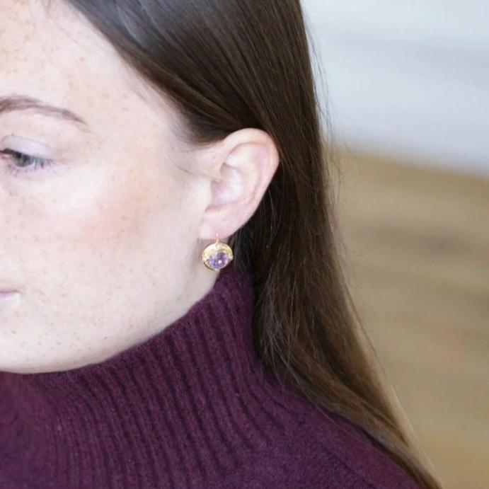 Boucles d'Oreilles Améthystes et Perles sur Or Jaune - Castafiore