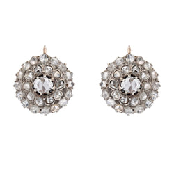 Boucles d'oreilles ancienne diamants taillés en rose en dormeuse - Castafiore