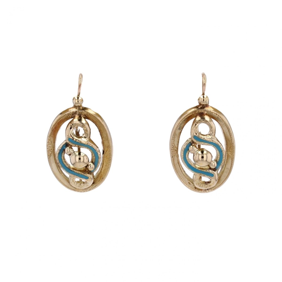 Boucles d'oreilles ANCIENNE Dormeuses en or jaune et émail - Castafiore