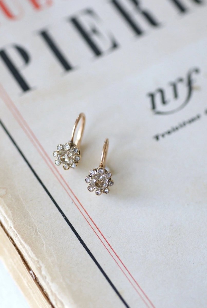 Boucles d'oreilles anciennes diamants 1,00 Ct - Castafiore
