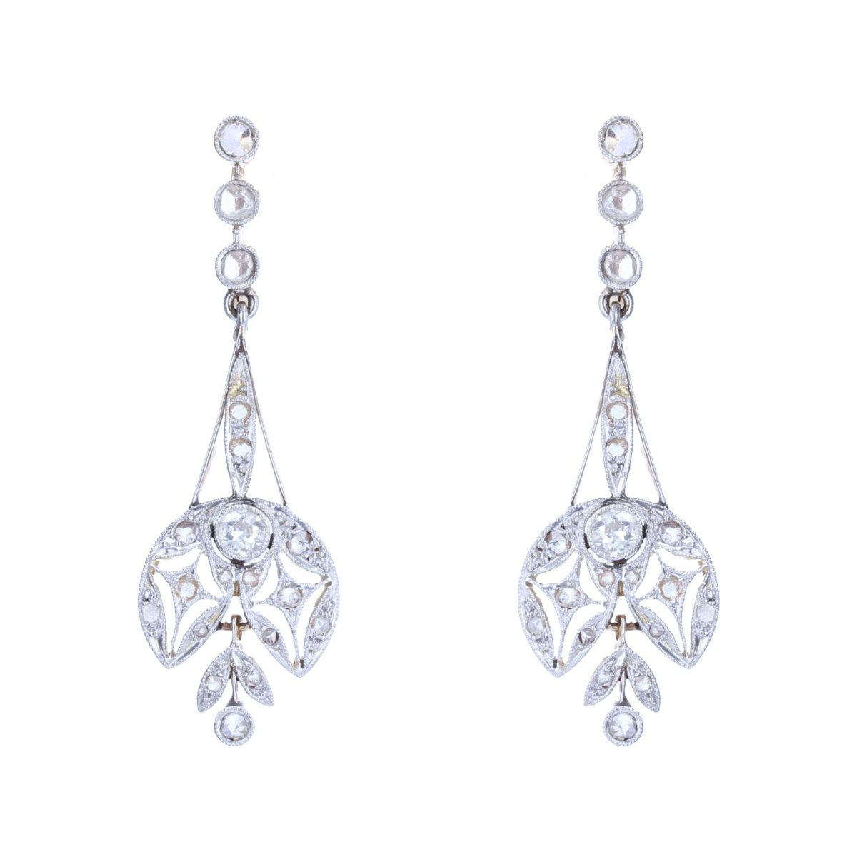 Boucles d'oreilles anciennes diamants Belle époque - Castafiore