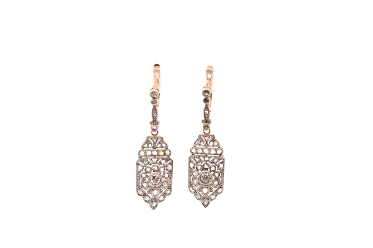 Boucles d'oreilles anciennes diamants en or - Castafiore