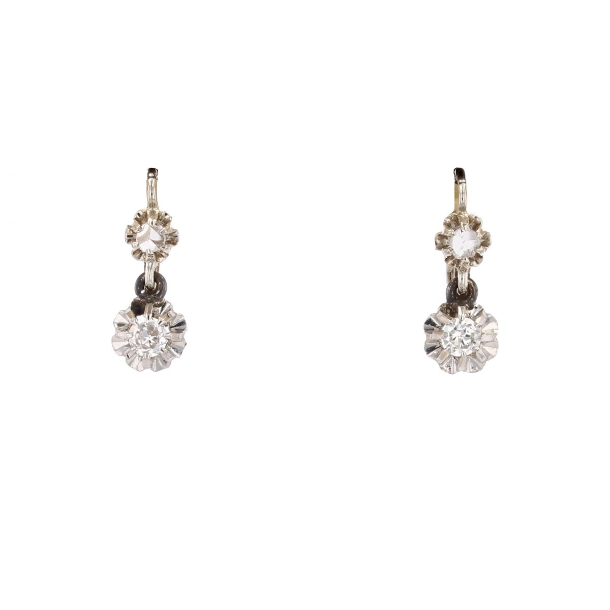 Boucles d'oreilles ANCIENNES Diamants en or blanc et platine - Castafiore