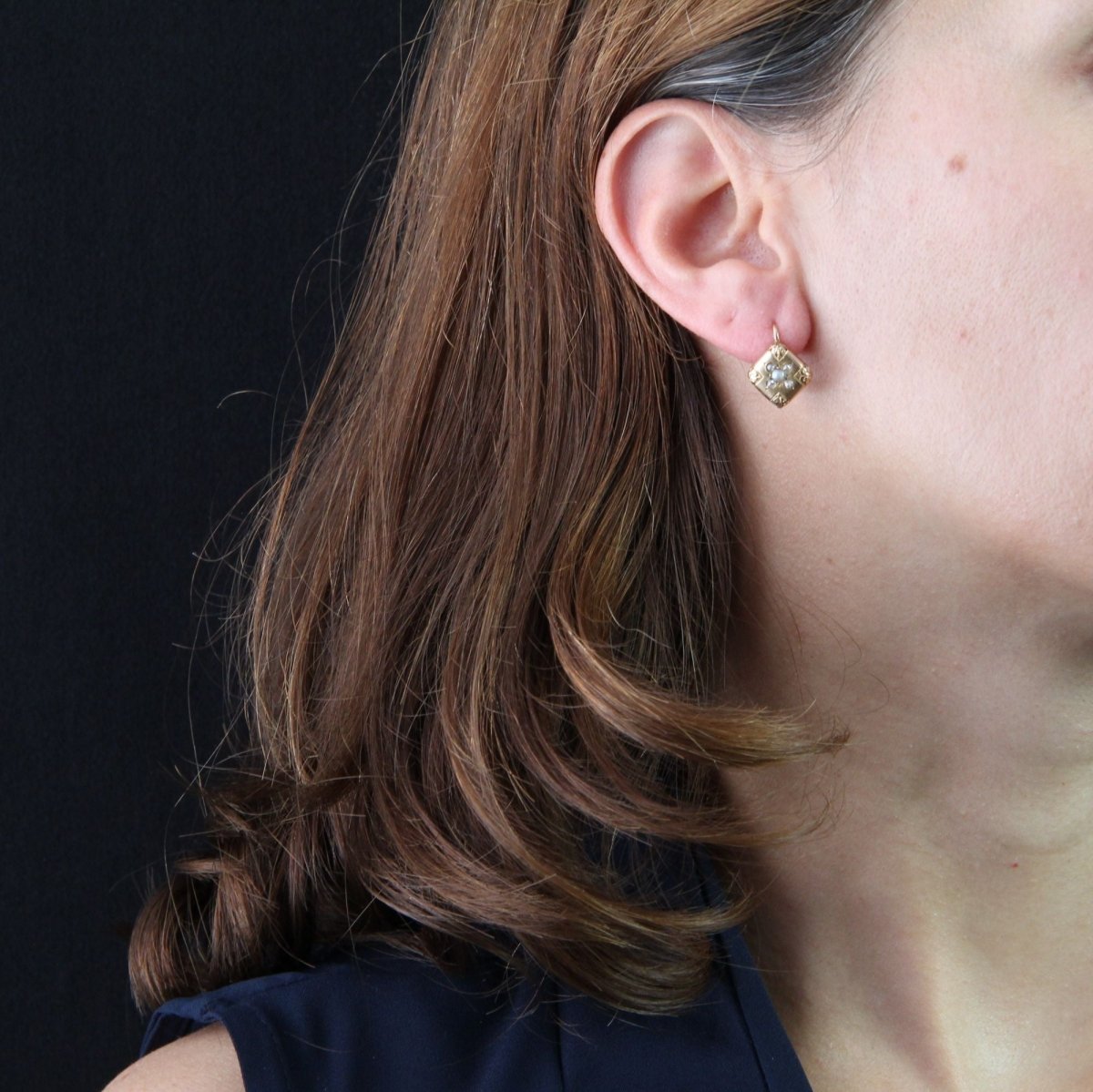 Boucles d'oreilles ANCIENNES Dormeuse en or rose perles - Castafiore