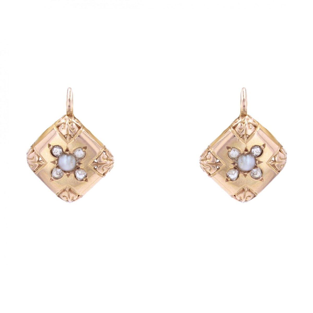 Boucles d'oreilles ANCIENNES Dormeuse en or rose perles - Castafiore