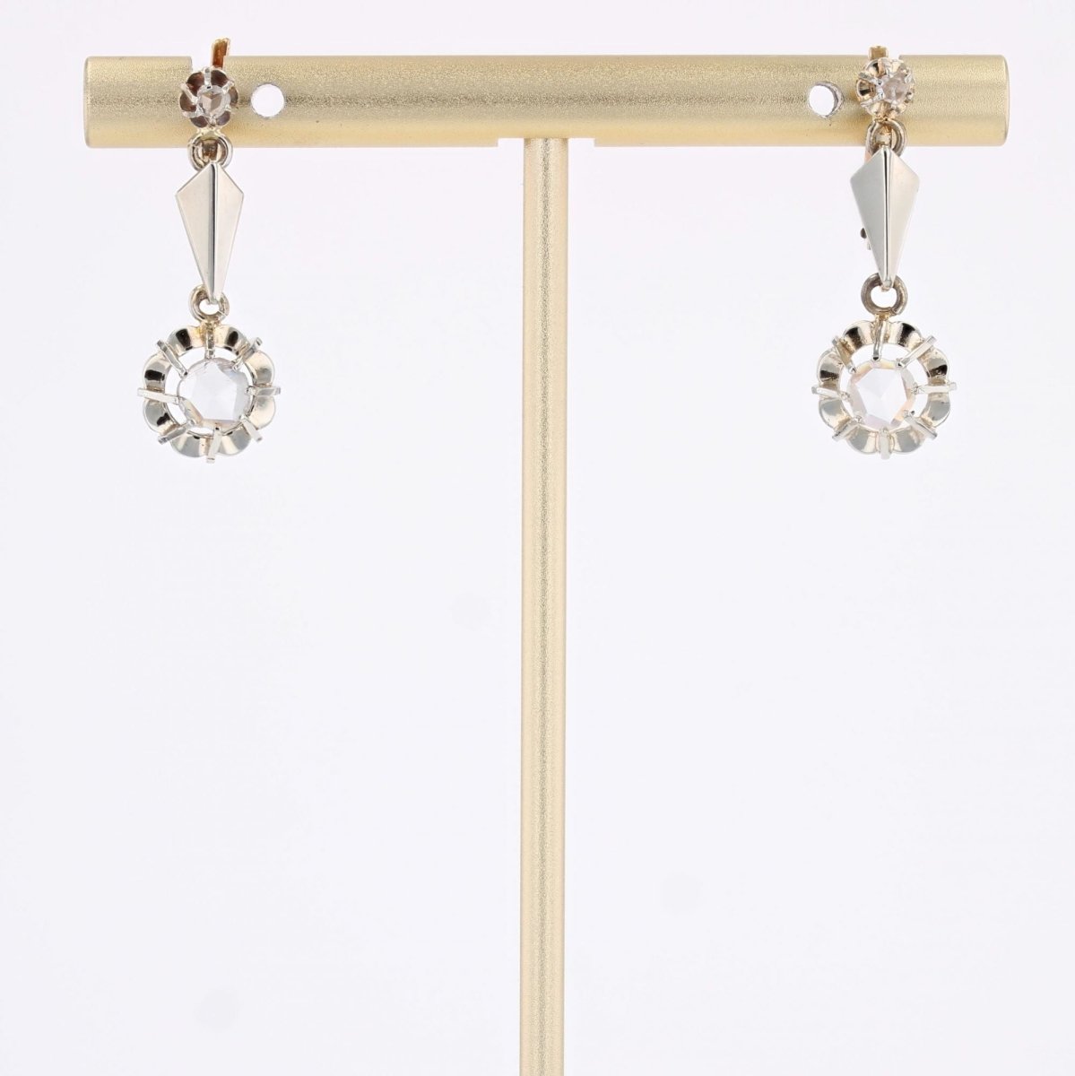 Boucles d'oreilles ANCIENNES Dormeuses en or blanc et rose diamants - Castafiore