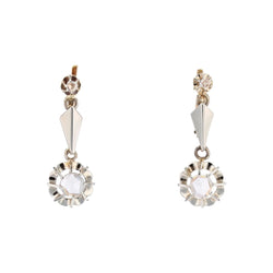 Boucles d'oreilles ANCIENNES Dormeuses en or blanc et rose diamants - Castafiore