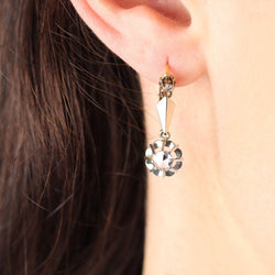 Boucles d'oreilles ANCIENNES Dormeuses en or blanc et rose diamants - Castafiore