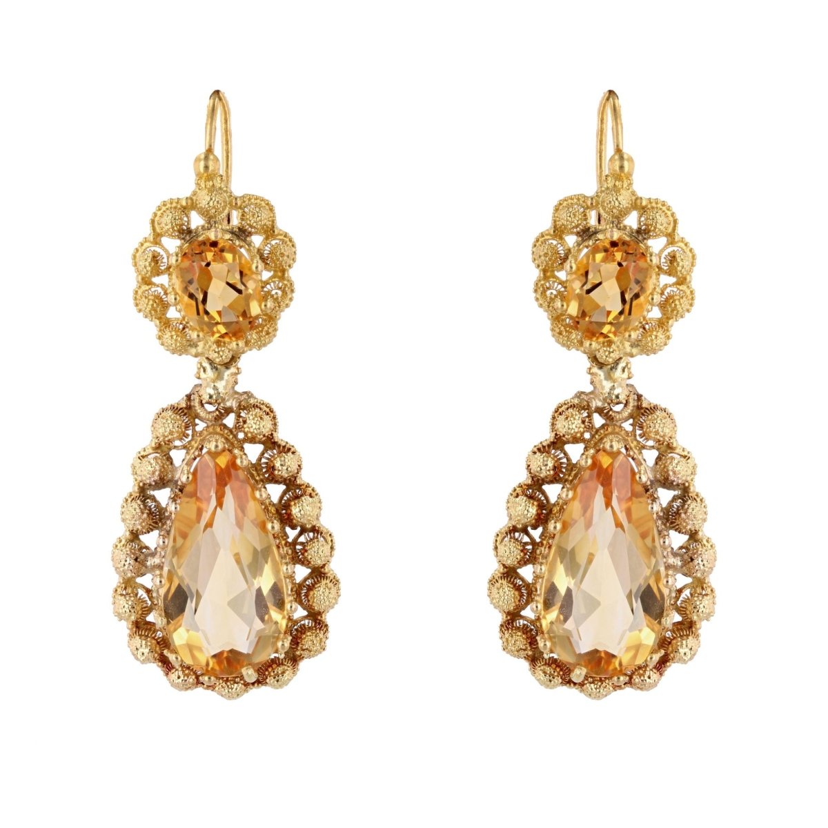 Boucles d'oreilles ANCIENNES Dormeuses en or jaune et citrines - Castafiore