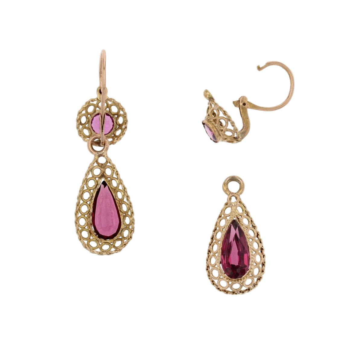 Boucles d'oreilles ANCIENNES Dormeuses en or jaune et grenats - Castafiore