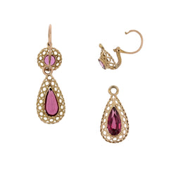 Boucles d'oreilles ANCIENNES Dormeuses en or jaune et grenats - Castafiore