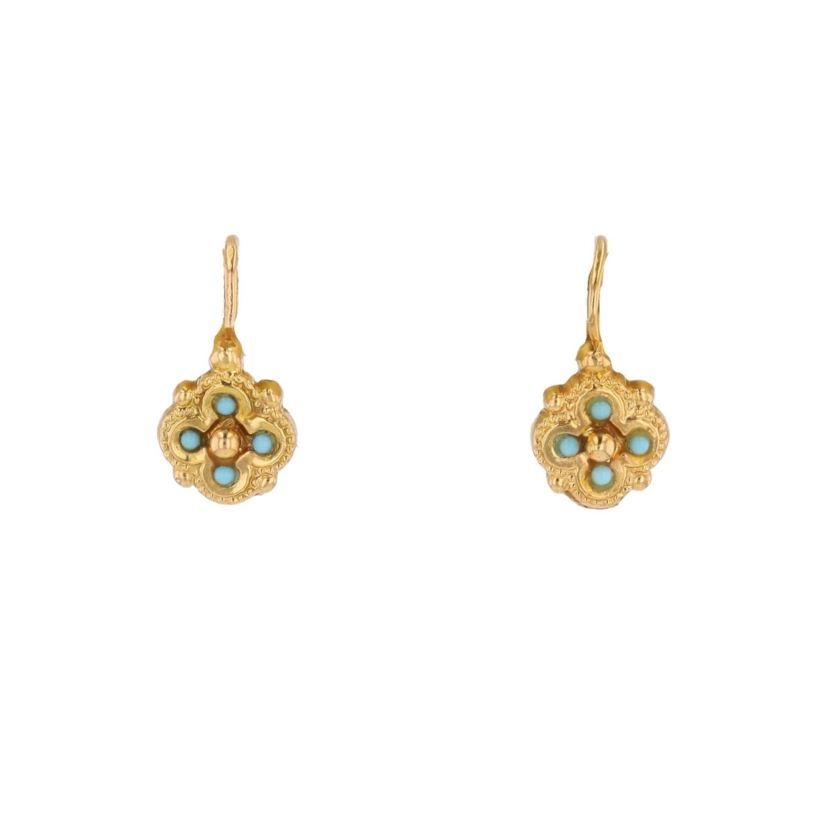 Boucles d'oreilles ANCIENNES Dormeuses en or jaune perles turquoises - Castafiore