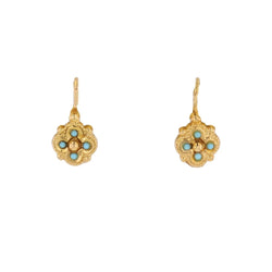 Boucles d'oreilles ANCIENNES Dormeuses en or jaune perles turquoises - Castafiore