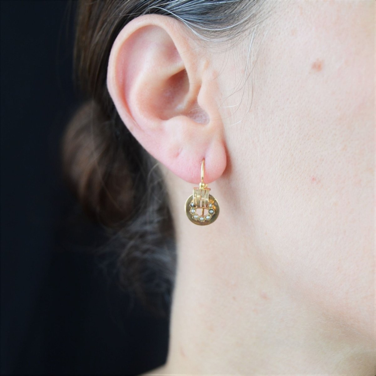 Boucles d'oreilles ANCIENNES Dormeuses en or rose perles fines - Castafiore