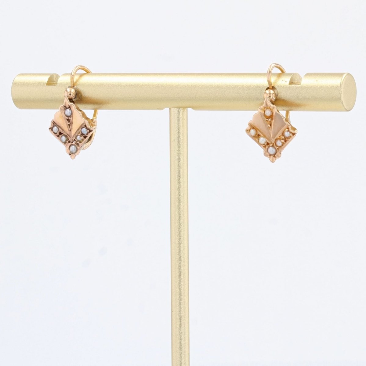 Boucles d'oreilles ANCIENNES Dormeuses en or rose perles fines - Castafiore