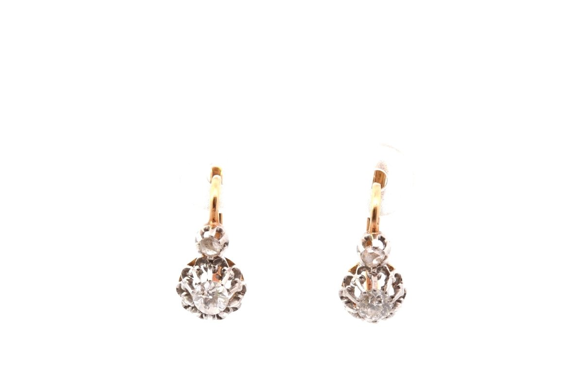 Boucles d'oreilles anciennes en or et diamants - Castafiore