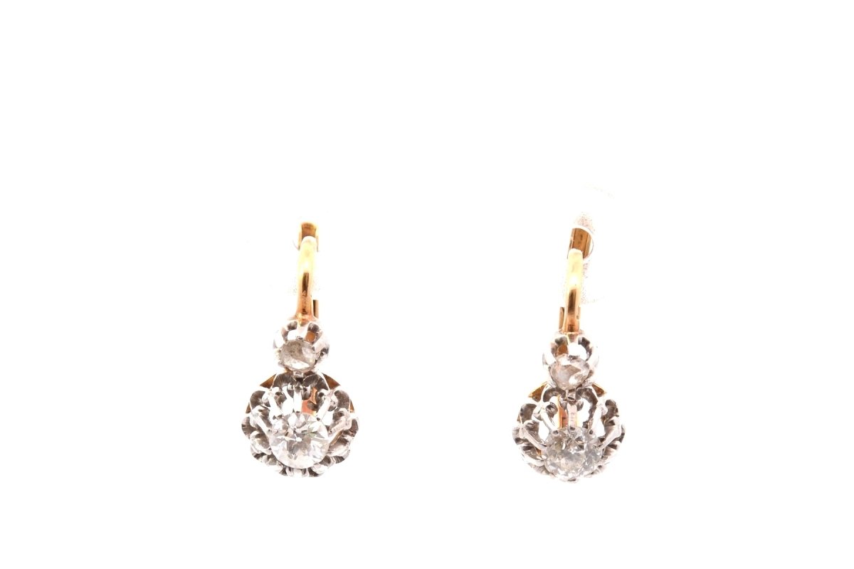 Boucles d'oreilles anciennes en or et diamants - Castafiore