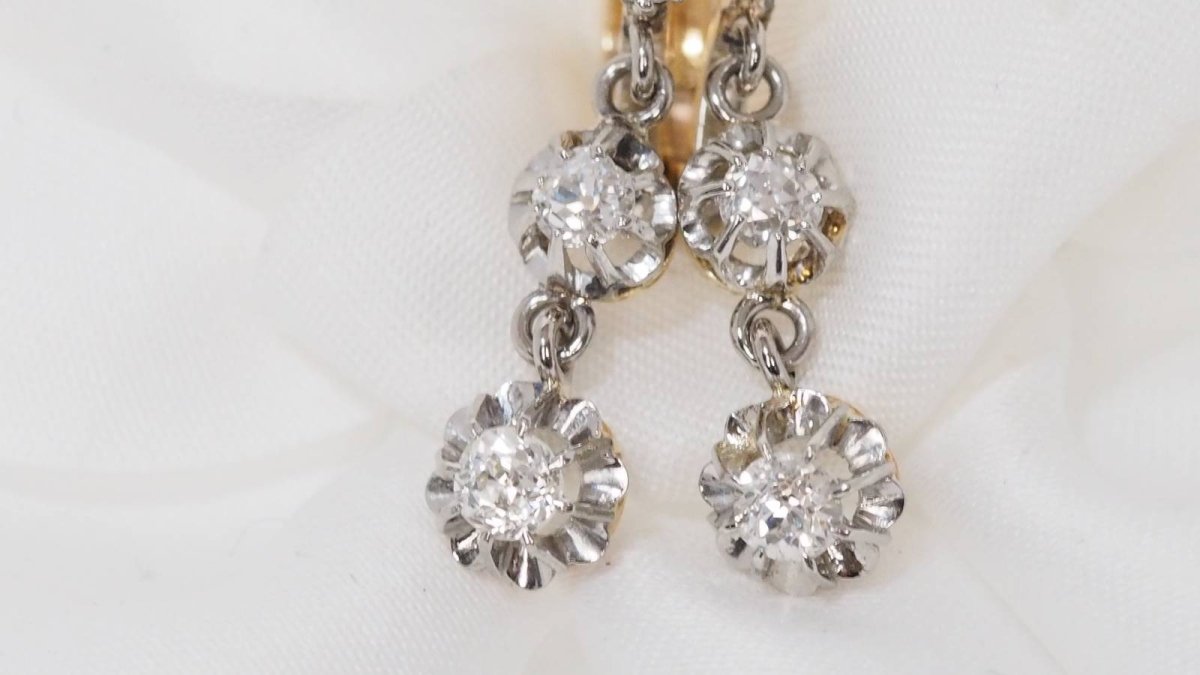 Boucles d'oreilles anciennes en or jaune et diamants - Castafiore