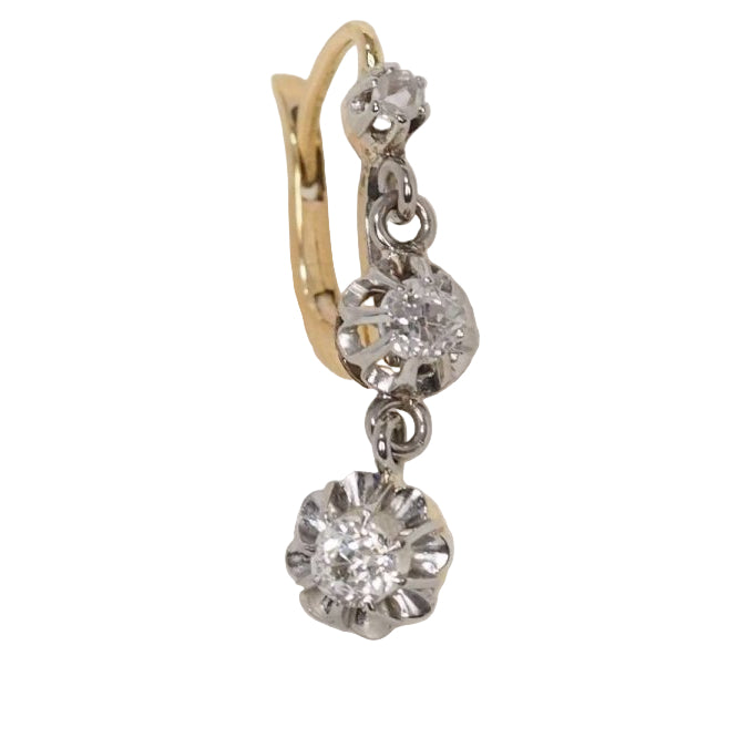 Boucles d'oreilles anciennes en or jaune et diamants - Castafiore