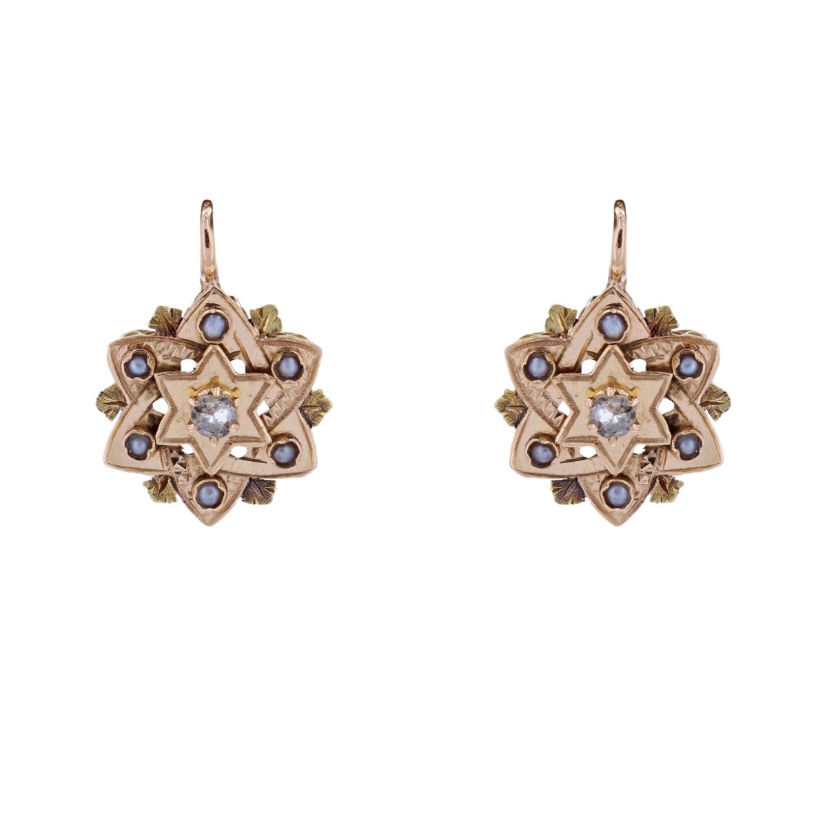 Boucles d'oreilles ANCIENNES Étoile en or rose et diamants - Castafiore