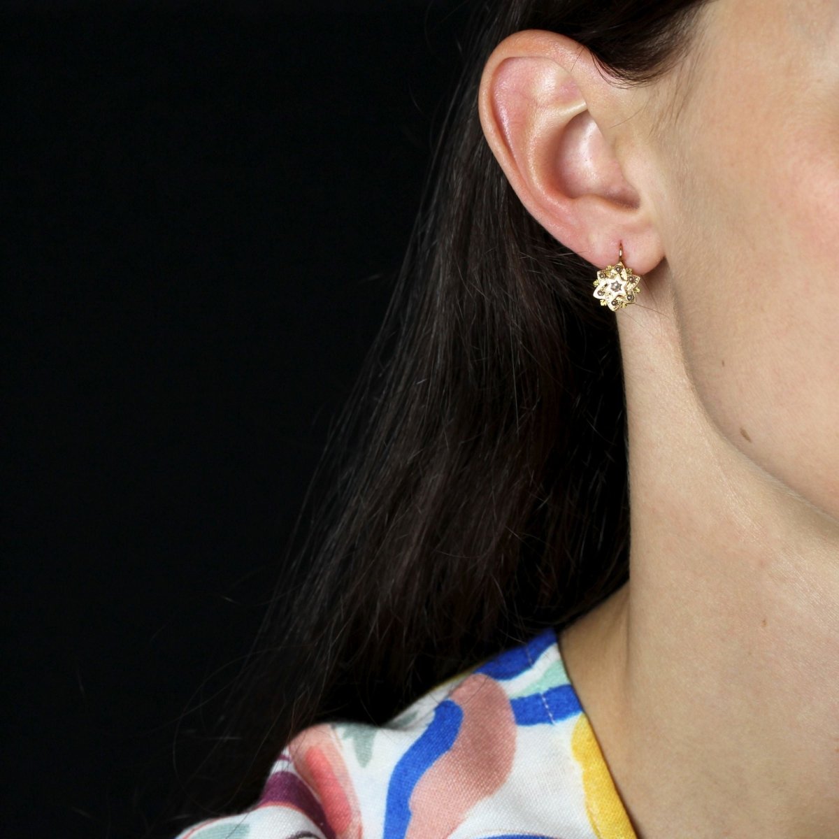 Boucles d'oreilles ANCIENNES Étoile en or rose et diamants - Castafiore