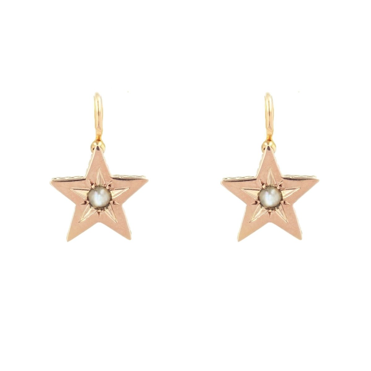 Boucles d'oreilles ANCIENNES Étoiles en or rose perles - Castafiore