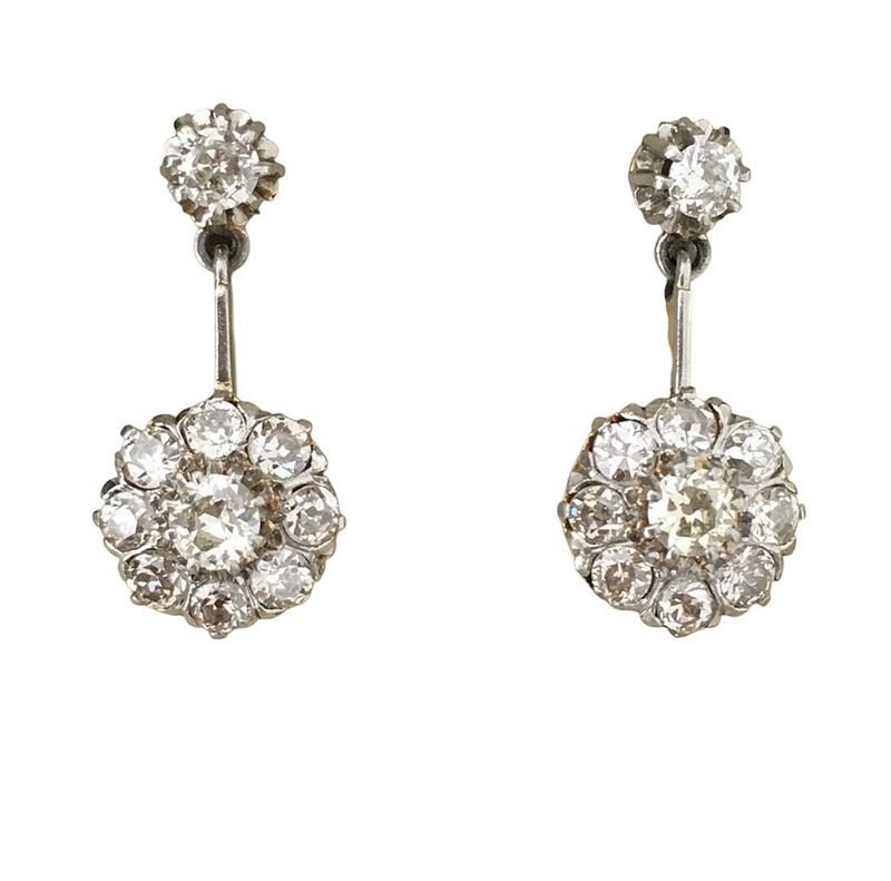 Boucles d’oreilles ANCIENNES Pendantes en or jaune et diamants - Castafiore