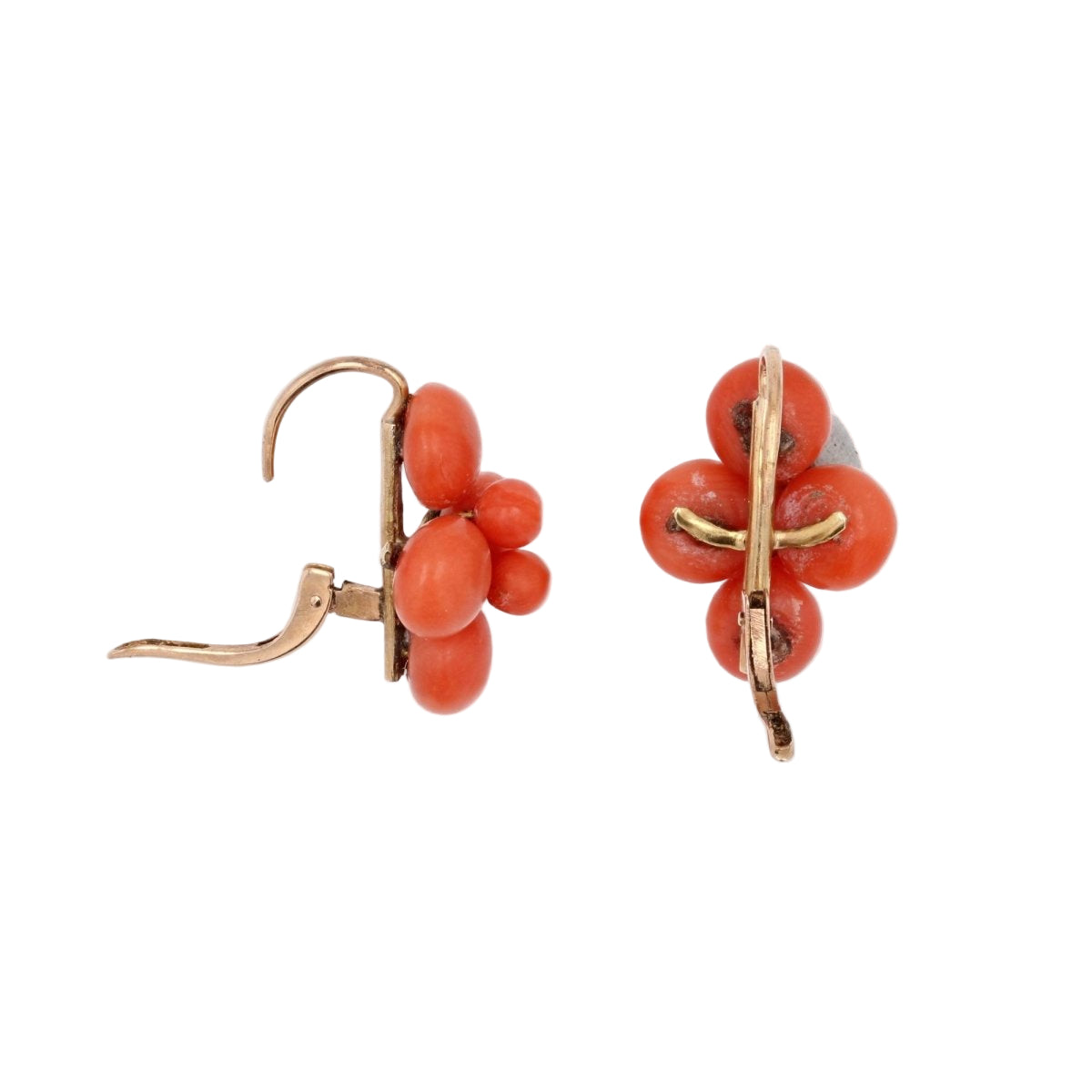 Boucles d'oreilles ANCIENNES Perles en or jaune et corail - Castafiore