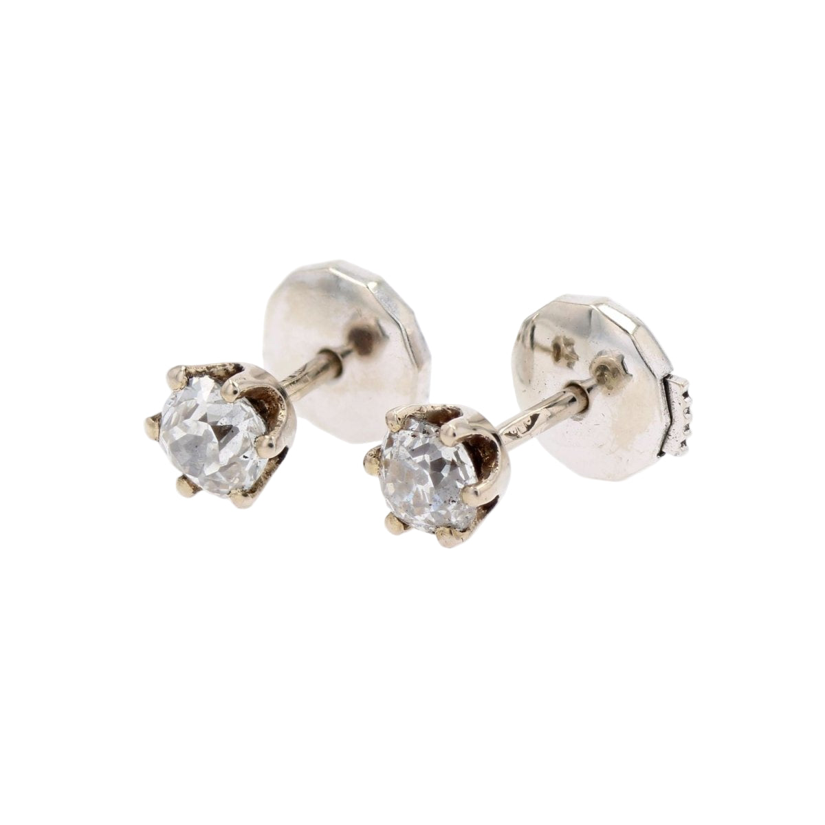 Boucles d'oreilles ANCIENNES Puces en or blanc et diamant - Castafiore