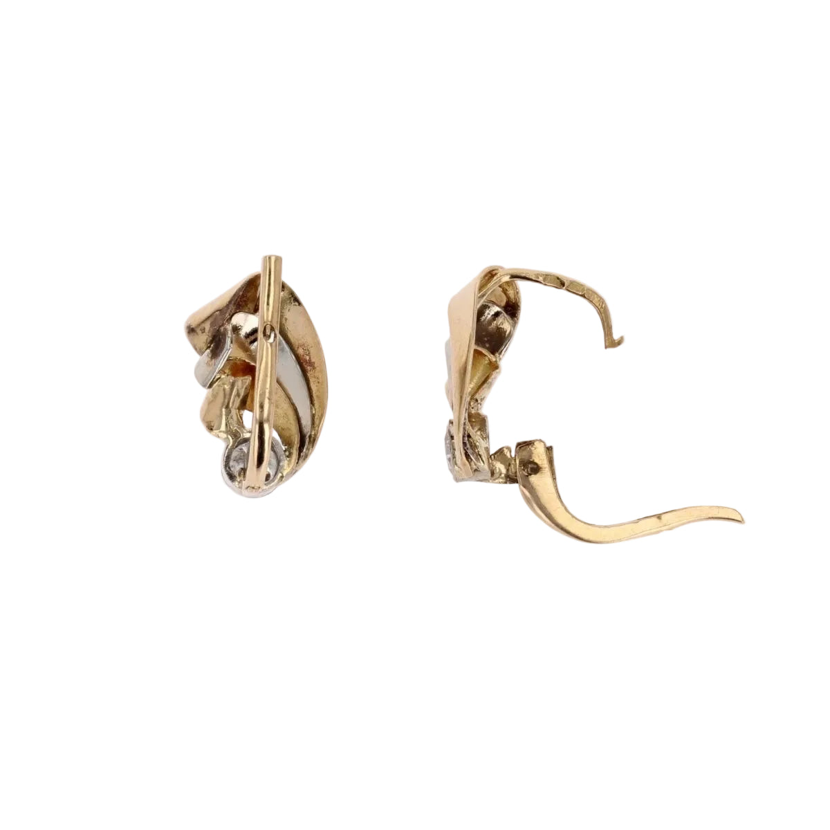 Boucles d'oreilles ANCIENNES Rubans en or jaune et blanc avec diamants - Castafiore