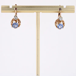 Boucles d'oreilles anciennes saphirs diamants dormeuses - Castafiore