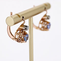 Boucles d'oreilles anciennes saphirs diamants dormeuses - Castafiore