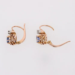 Boucles d'oreilles anciennes saphirs diamants dormeuses - Castafiore