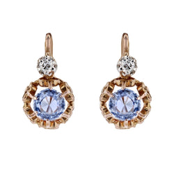 Boucles d'oreilles anciennes saphirs diamants dormeuses - Castafiore