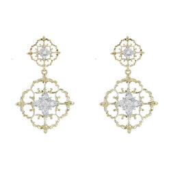 Boucles d'oreilles ARABESQUES pendants en or jaune et or blanc avec diamants - Castafiore