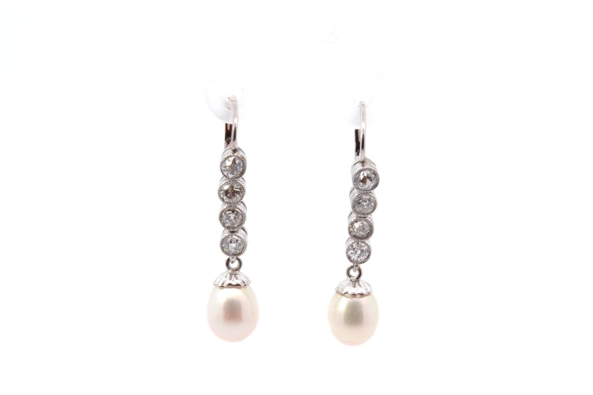 Boucles d'oreilles art déco diamants et perles de culture d'eau douce - Castafiore