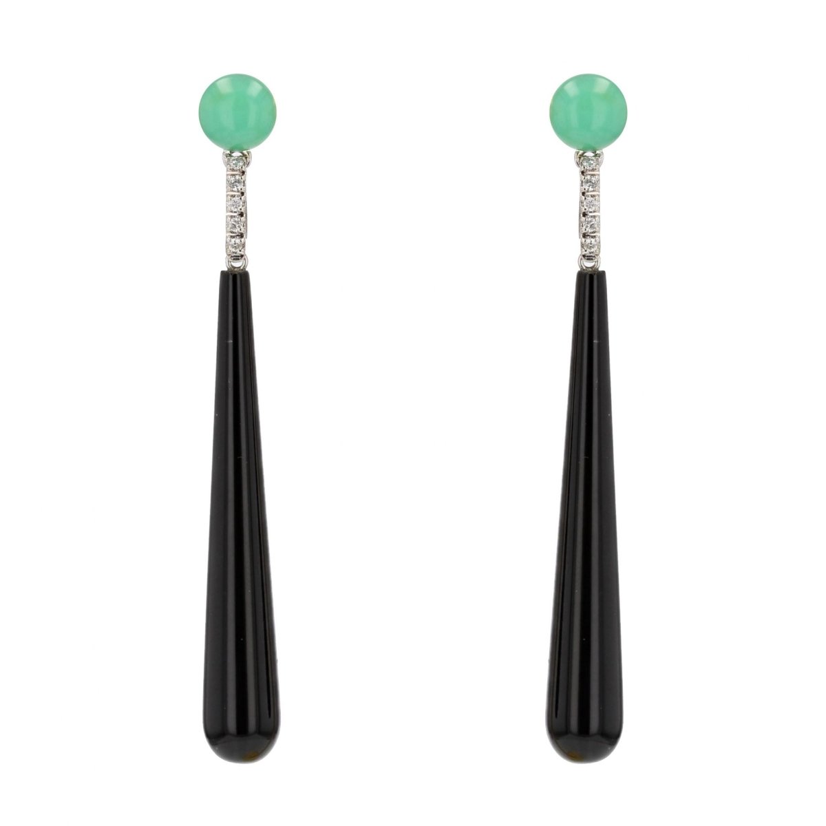 Boucles d'oreilles ART DÉCO en or blanc diamants onyx chrysoprases - Castafiore