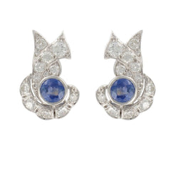 Boucles d'oreilles ART DÉCO Noeud en platine et or blanc saphir et diamants - Castafiore