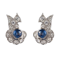 Boucles d'oreilles ART DÉCO Noeud en platine et or blanc saphir et diamants - Castafiore