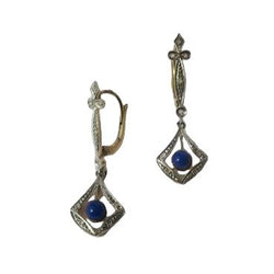 Boucles d'oreilles ART DÉCO Pendantes en or jaune et or blanc lapis lazuli et diamants - Castafiore