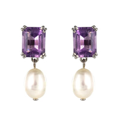 Boucles d'oreilles BAUME Améthystes et perles en or blanc - Castafiore