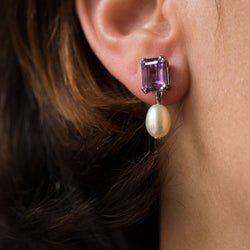 Boucles d'oreilles BAUME Améthystes et perles en or blanc - Castafiore